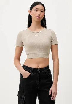 adidas Originals tricou Rib Tee culoarea bej, JW3577 imagine