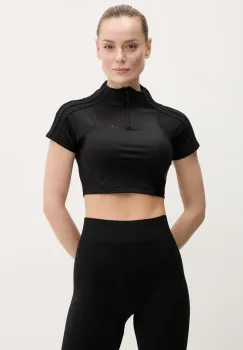 adidas Originals tricou Zip Up Crop Top femei, culoarea negru, cu turtleneck, JJ0917 imagine