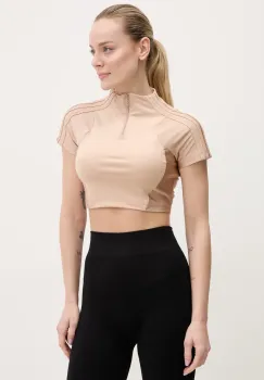 adidas Originals tricou Zip Up Crop Top femei, culoarea portocaliu, cu turtleneck, JJ0916 imagine