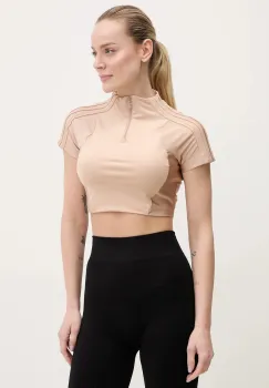 adidas Originals tricou Zip Up Crop Top femei, culoarea portocaliu, cu turtleneck, JJ0916 imagine