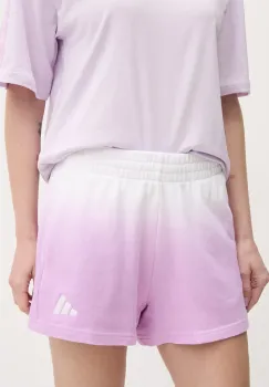 adidas pantaloni scurti din bumbac ALL SZN Dip Dye femei, culoarea violet, cu imprimeu, high waist, JJ4580 imagine