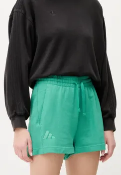 adidas pantaloni scurti din bumbac ALL SZN femei, culoarea verde, neted, high waist, JD4731 imagine