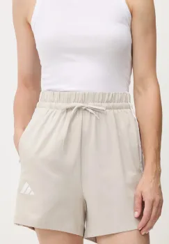 adidas pantaloni scurti Essentials 3-Stripes culoarea bej, cu imprimeu, high waist, JE1195 imagine