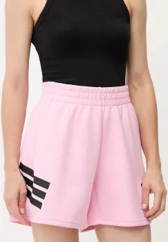 adidas pantaloni scurti Future Icons 3-Stripes culoarea roz, cu imprimeu, high waist, JC5444 imagine