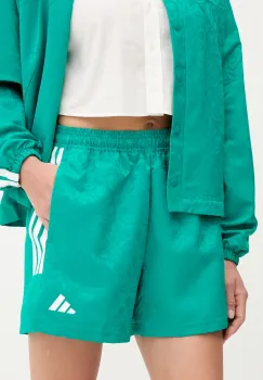adidas pantaloni scurti House of Tiro culoarea turcoaz, cu imprimeu, high waist, JL9208 imagine
