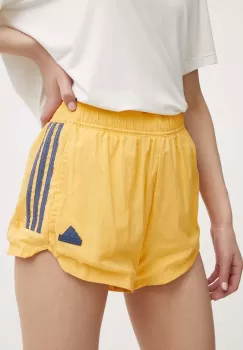adidas pantaloni scurti TIRO femei, culoarea galben, cu imprimeu, high waist, IS0722 imagine