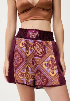 adidas pantaloni scurti x Farm Rio culoarea bordo, cu imprimeu, high waist, JW4482 imagine
