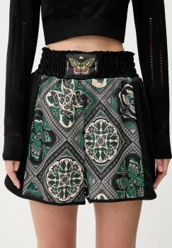 adidas pantaloni scurti x Farm Rio culoarea negru, cu imprimeu, high waist, JW4481 imagine