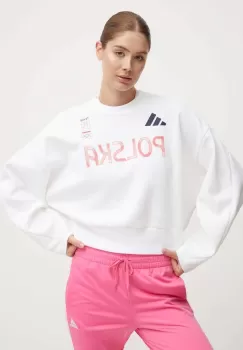 adidas Performance bluza trening Olympic culoarea alb, cu imprimeu, JF6707 imagine