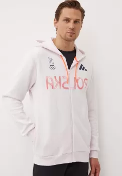 adidas Performance bluza trening Olympic culoarea roz, cu gluga, cu imprimeu, JF6684 imagine
