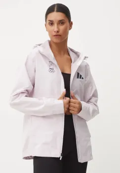 adidas Performance geaca de ploaie Olympic femei, culoarea roz, de tranzitie, JD7951 imagine
