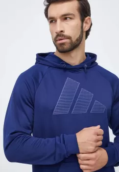 adidas Performance hanorac de antrenament culoarea albastru marin, cu gluga, cu imprimeu imagine