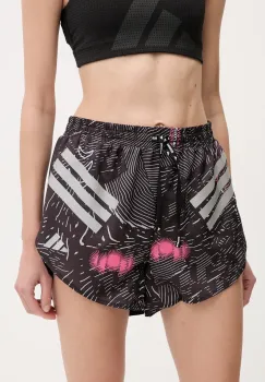 adidas Performance pantaloni scurti de alergare culoarea negru, cu imprimeu, high waist, JC7389 imagine