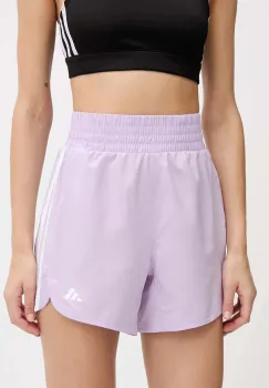 adidas Performance pantaloni scurti de antrenament Pacer culoarea violet, uni, high waist, JX4852 imagine