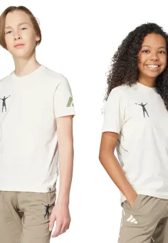 adidas Performance tricou de bumbac pentru copii culoarea bej, cu imprimeu, JX1948 imagine
