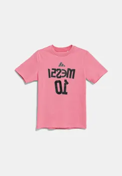 adidas Performance tricou de bumbac pentru copii MESSI culoarea roz, cu imprimeu, JM3552 imagine