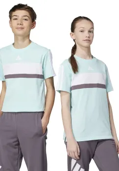 adidas tricou de bumbac pentru copii culoarea turcoaz, cu imprimeu, JC9301 imagine