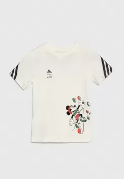 adidas tricou de bumbac pentru copii I DY MM T culoarea bej, cu imprimeu, IW0661 imagine