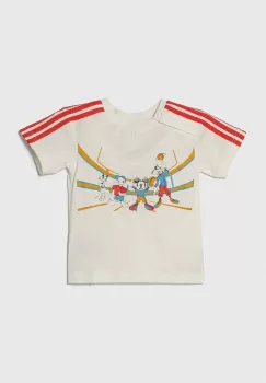 adidas tricou de bumbac pentru copii x Disney culoarea bej, cu imprimeu imagine