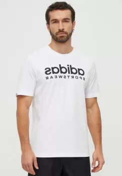 adidas tricou din bumbac barbati, culoarea alb, cu imprimeu imagine