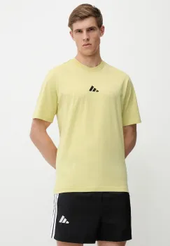 adidas tricou din bumbac Essential culoarea galben, cu imprimeu, JD1777 imagine