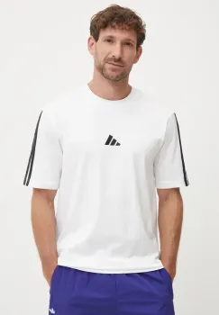 adidas tricou din bumbac Essentials barbati, culoarea alb, cu imprimeu, JW1952 imagine