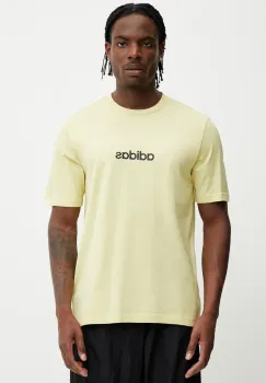 adidas tricou din bumbac Essentials Linear culoarea galben, cu imprimeu, JE9003 imagine