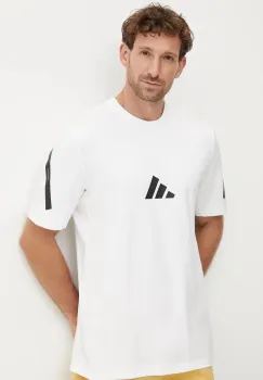 adidas tricou din bumbac ZNE barbati, culoarea alb, cu imprimeu, JE3078 imagine