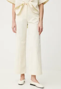 AERON pantaloni BLADE femei, culoarea bej, lat, high waist, PA314537 imagine