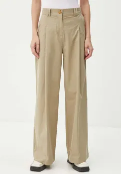 AERON pantaloni de bumbac culoarea bej, lat, high waist, PFPA249512 imagine