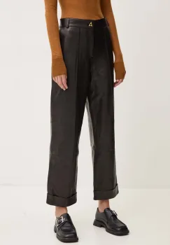 AERON pantaloni de piele femei, culoarea negru, drept, high waist, CRPA217019 imagine