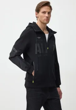 Aeronautica Militare bluza barbati, culoarea negru, cu gluga, cu imprimeu, AF496F565 imagine
