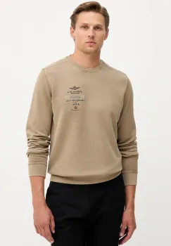 Aeronautica Militare hanorac de bumbac culoarea bej, cu imprimeu, FE2054UF00665 imagine