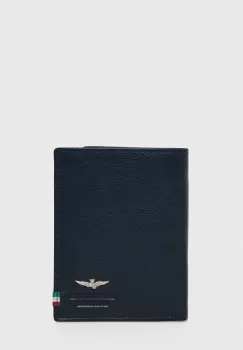 Aeronautica Militare portofel de piele barbati, culoarea albastru marin imagine