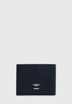 Aeronautica Militare portofel de piele barbati, culoarea albastru marin imagine