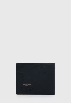 Aeronautica Militare portofel de piele barbati, culoarea albastru marin imagine