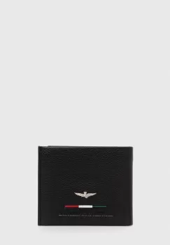 Aeronautica Militare portofel de piele barbati, culoarea negru imagine