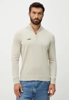 Aeronautica Militare pulover de bumbac culoarea bej, light, MA1578UL00506 imagine