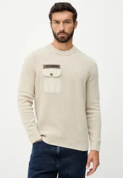 Aeronautica Militare pulover de bumbac culoarea bej, MA1573UL00539 imagine