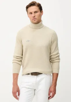 Aeronautica Militare pulover de lana culoarea bej, light, cu guler, MA1583UL00903 imagine