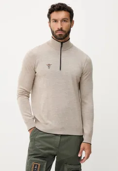 Aeronautica Militare pulover de lana culoarea bej, light, cu turtleneck, MA1570UL00415 imagine