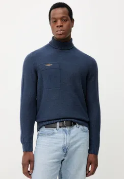 Aeronautica Militare pulover de lana culoarea bleumarin, cu guler, MA1587UL00904 imagine