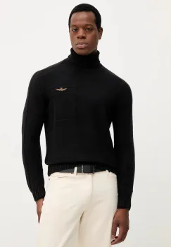 Aeronautica Militare pulover de lana culoarea negru, cu guler, MA1587UL00904 imagine