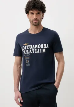Aeronautica Militare tricou din bumbac barbati, culoarea albastru marin, cu imprimeu, TS2401J592 imagine