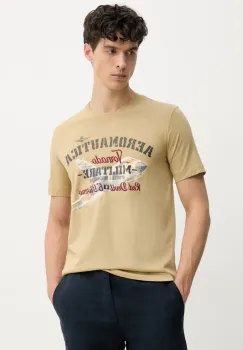 Aeronautica Militare tricou din bumbac barbati, culoarea bej, cu imprimeu, TS2406J641 imagine