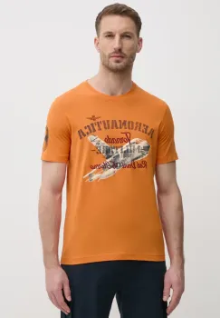 Aeronautica Militare tricou din bumbac barbati, culoarea portocaliu, cu imprimeu, TS2406J641 imagine