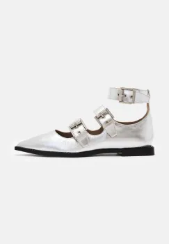 AllSaints balerini de piele Susan Buckle Shoe culoarea argintiu, W123FB imagine