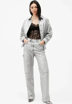 AllSaints blugi din bumbac MIA culoarea gri, W056EB imagine