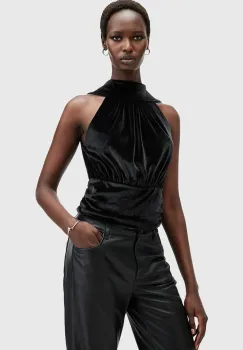 AllSaints bluza de catifea BELLATRIX culoarea negru, uni, W119PB imagine