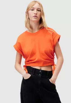 AllSaints bluza din bumbac MIRA culoarea portocaliu, neted imagine
